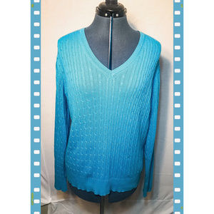 Kim Rogers V-Neck  Pullover Cable Knit Sweater-XL
